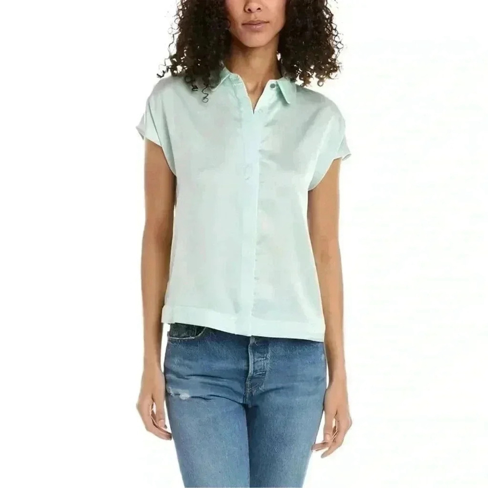 T Tahari Hidden Placket Collared Shirt – Mint Green Button-Up Blouse – XS
